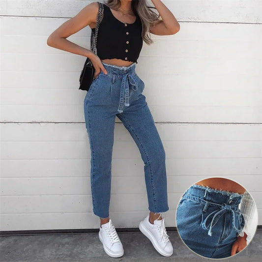 High-waisted Washed Pencil Pants For Women - Birmingham Sellers