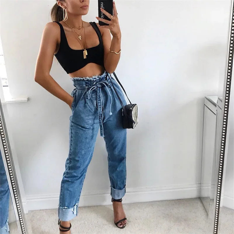 High-waisted Washed Pencil Pants For Women - Birmingham Sellers